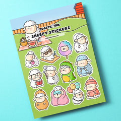 Sheep sticker sheet on green table