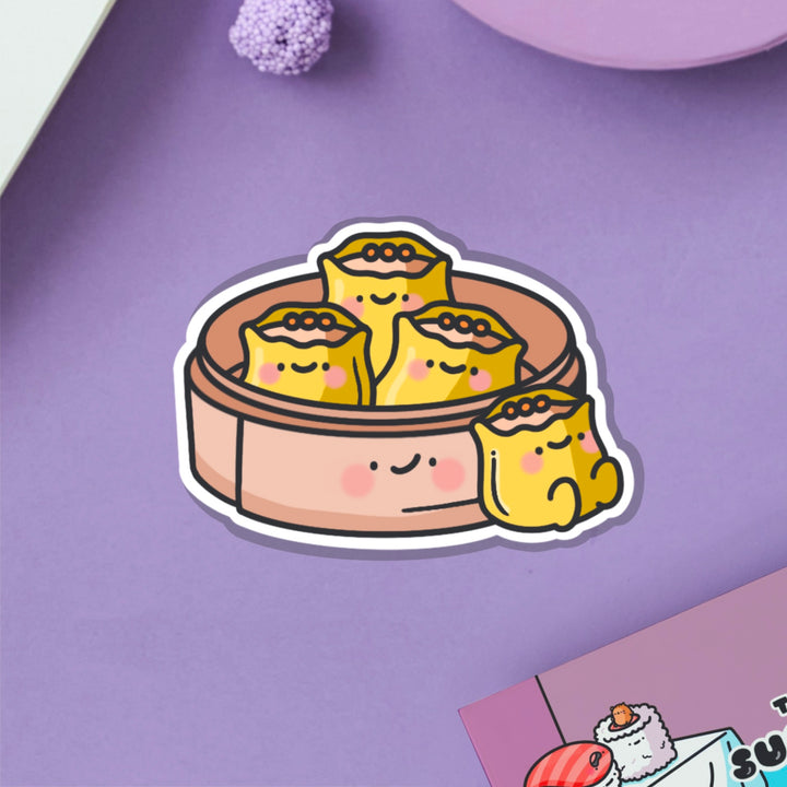 Siu Mai vinyl sticker on purple table