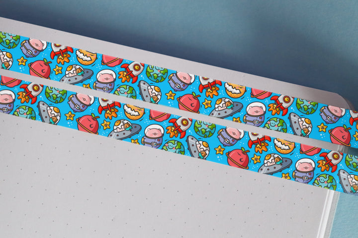 Space washi tape on blue desk