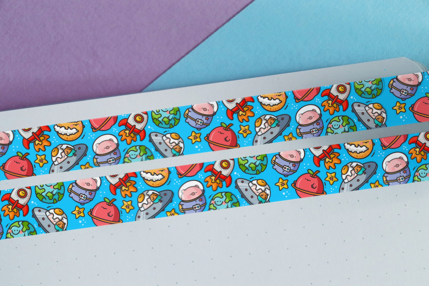 Space washi tape on purple and blue desk