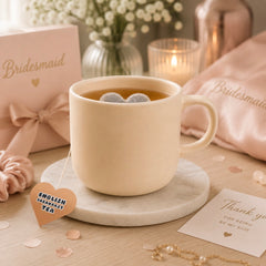 Heart Shaped Tea with Mug and English Breakfast tag and bridesmaids setting