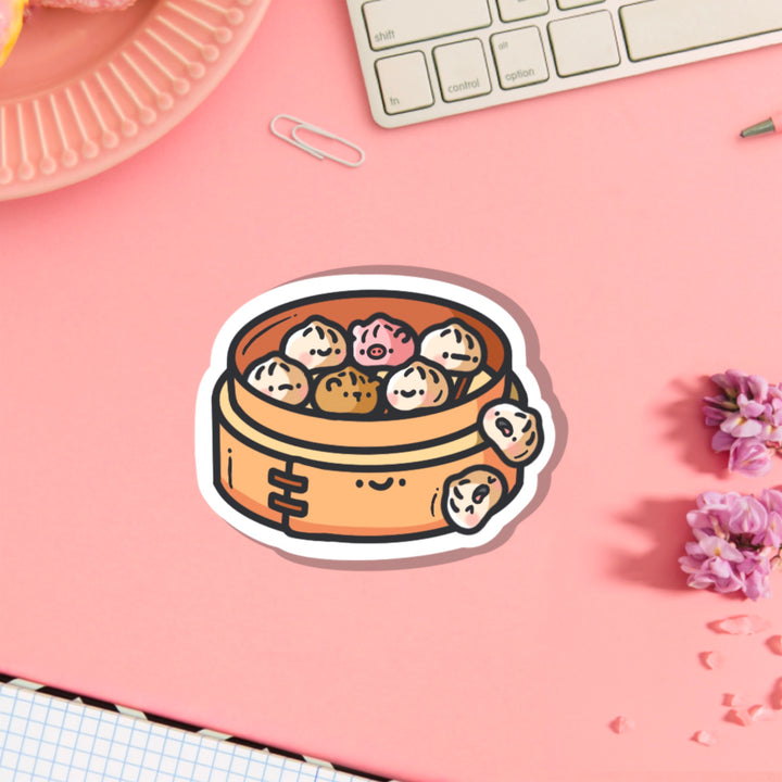 Steamed buns vinyl sticker on pink table