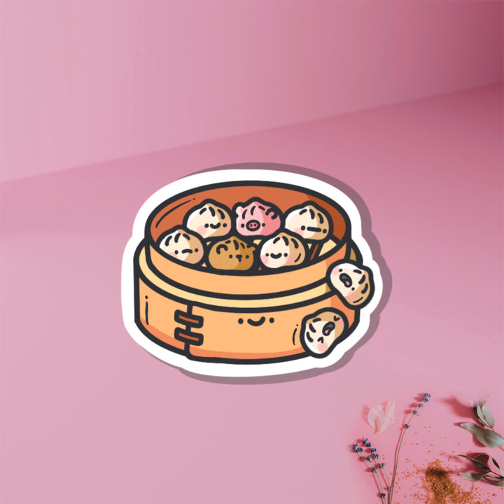 Steamed buns vinyl sticker on pink background