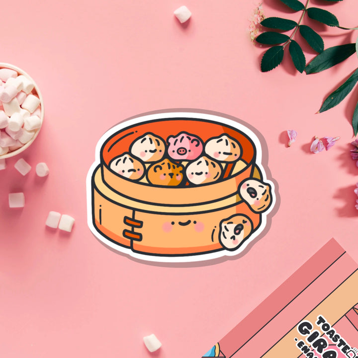 Steamed buns vinyl sticker on pink table