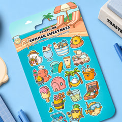 Summer sticker sheet on table with stationery