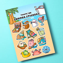 Summer sticker sheet on green desk