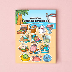 Summer sticker sheet on pink table