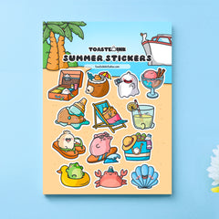Summer sticker sheet on blue table