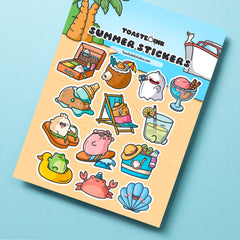 Summer stickers on blue desk