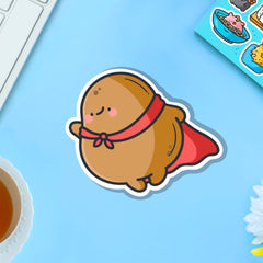 Super potato vinyl sticker on blue table