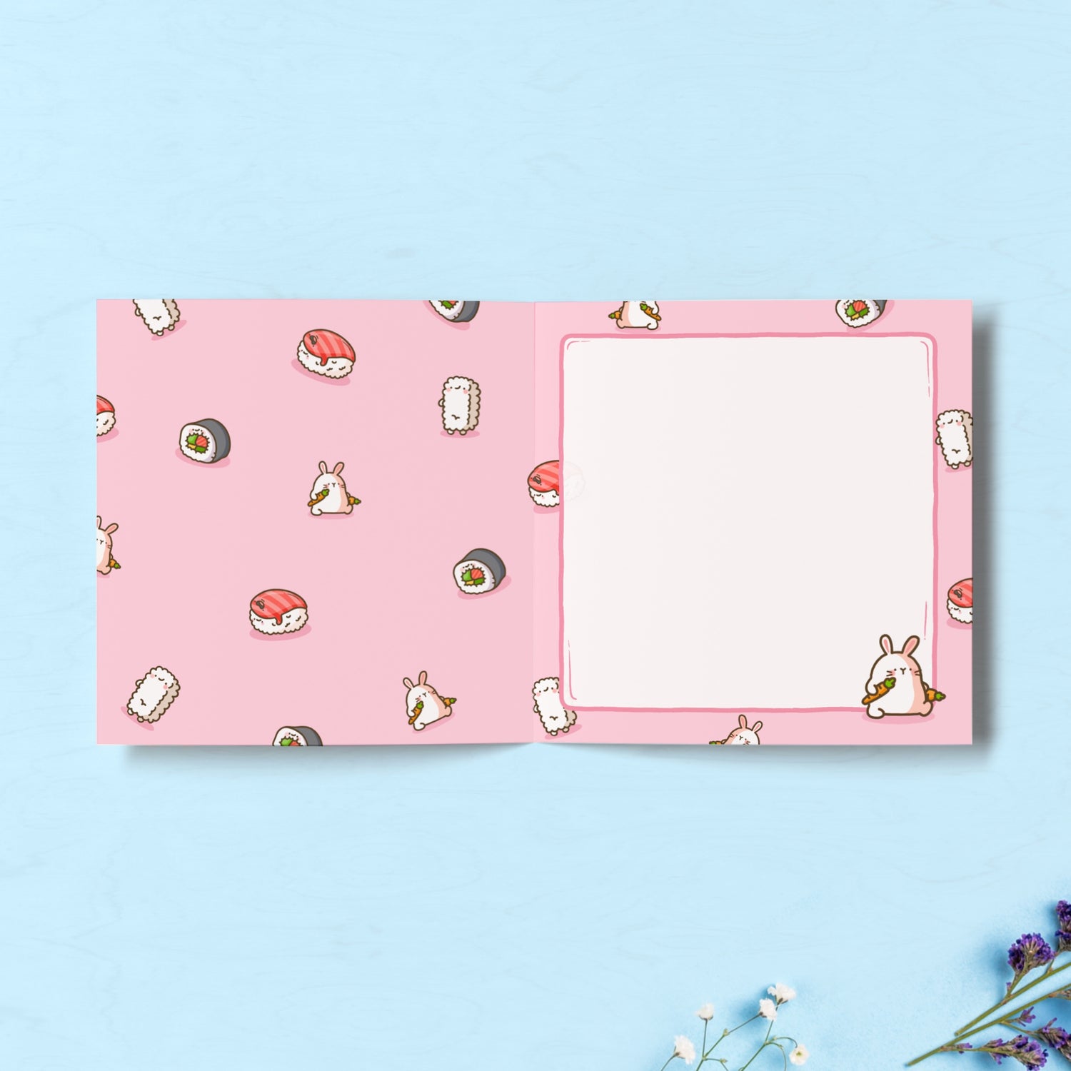 Sushi bunny print inside card