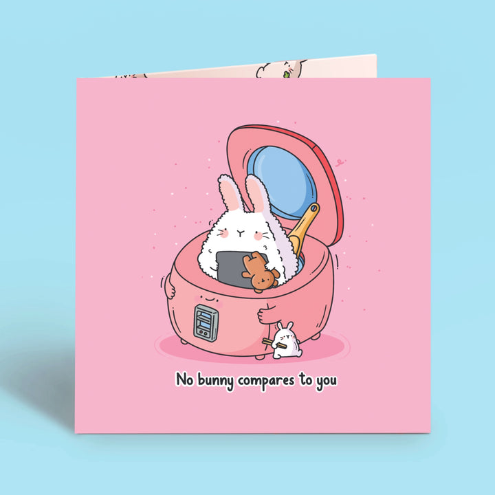 Sushi bunny card on blue table