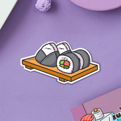 Sushi plate vinyl sticker on purple table