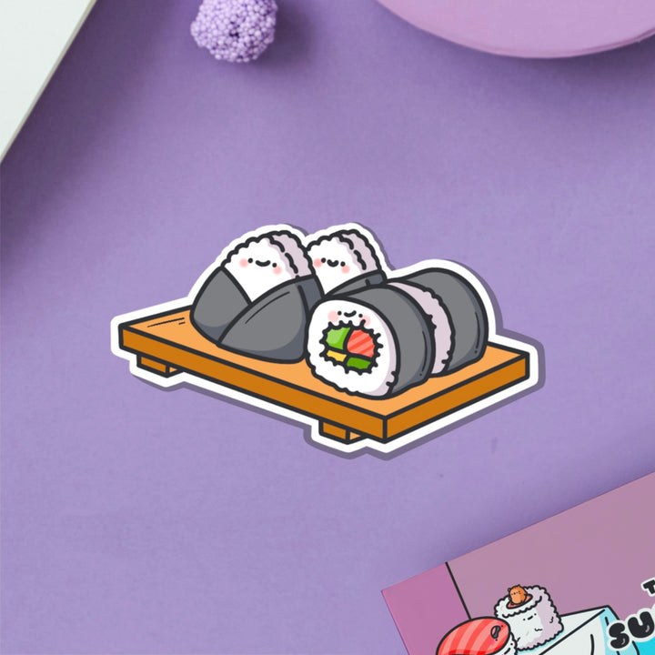 Sushi plate vinyl sticker on purple table