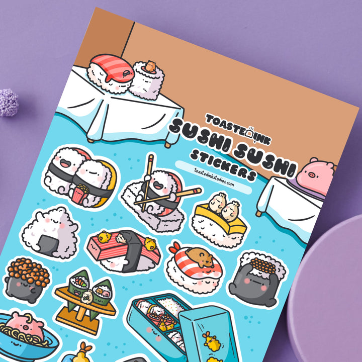 Sushi Sticker sheet on purple table