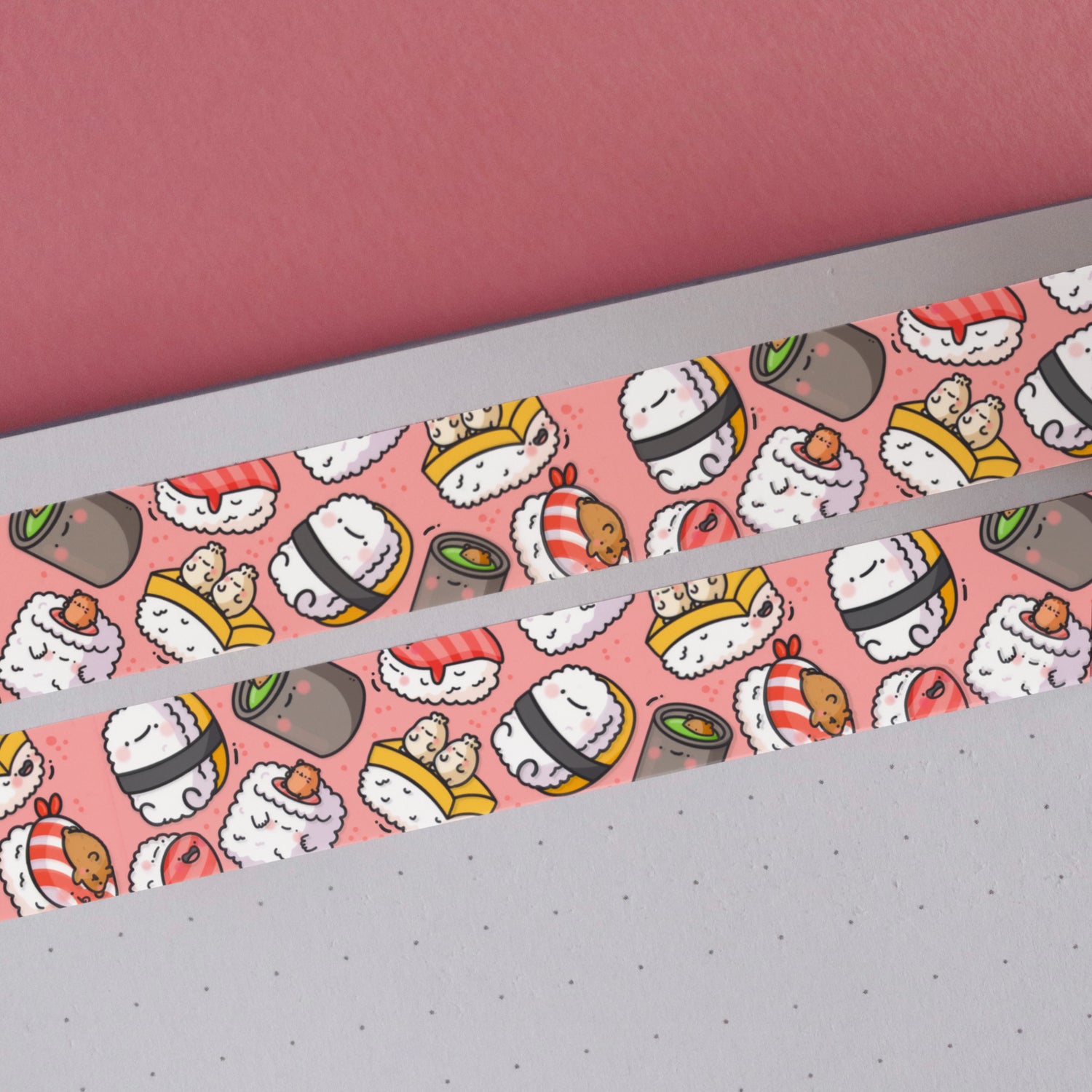 Sushi washi tape on pink table