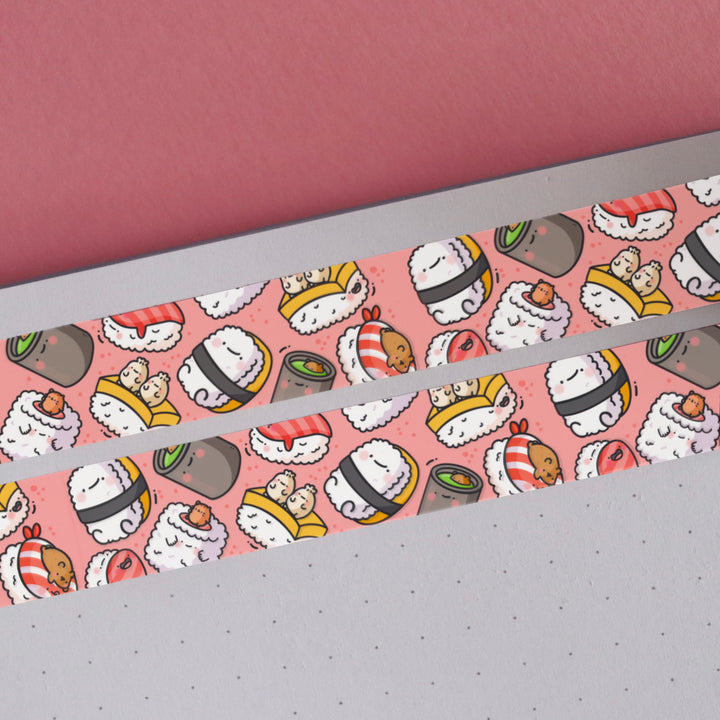 Sushi washi tape on pink table