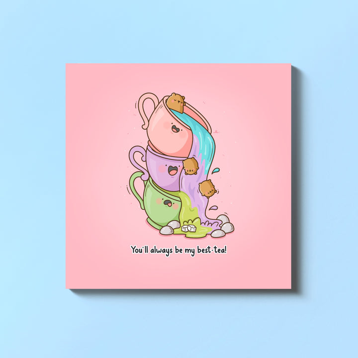Tea bears card on blue table