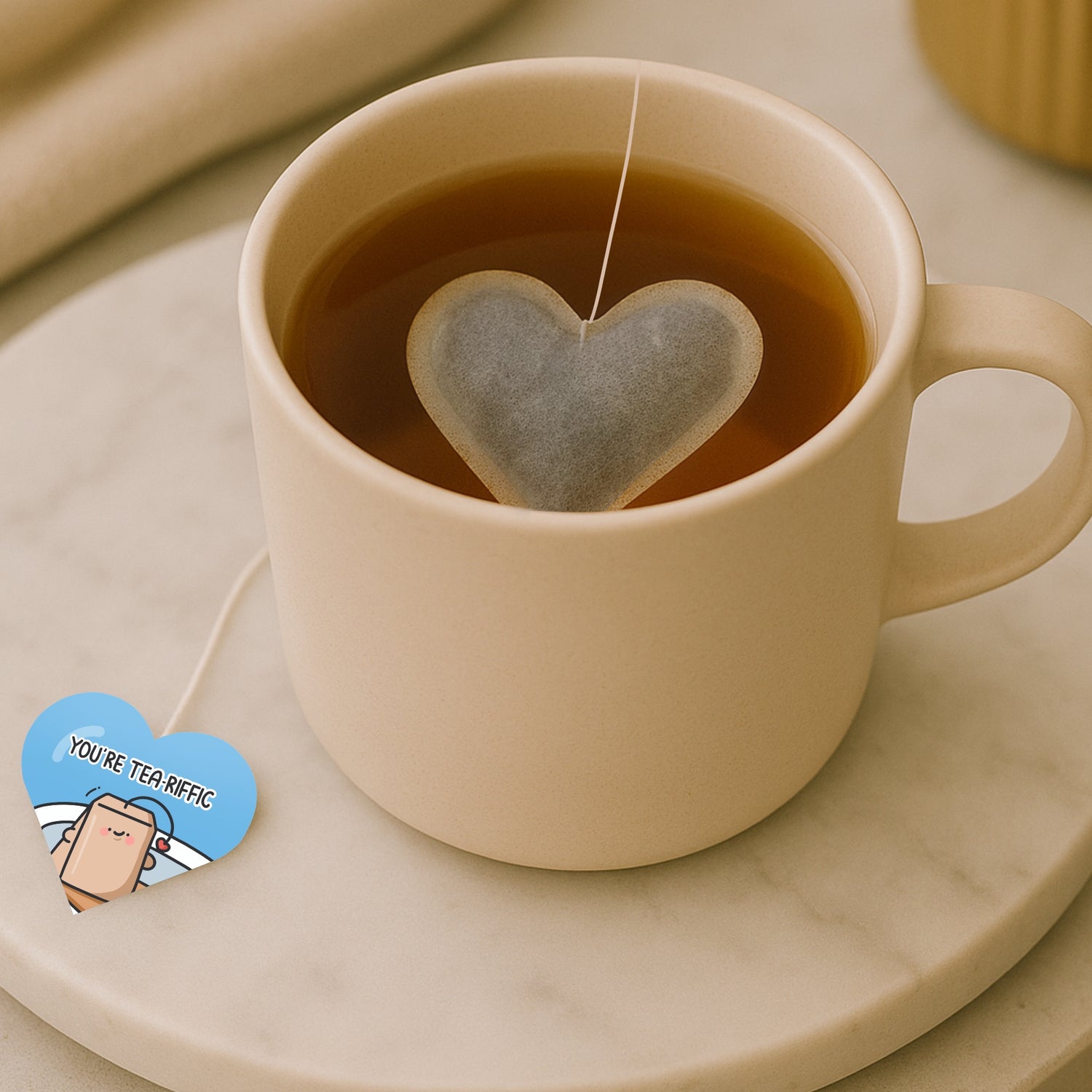 Toastedink Heart Shaped Tea Bags in a Mug