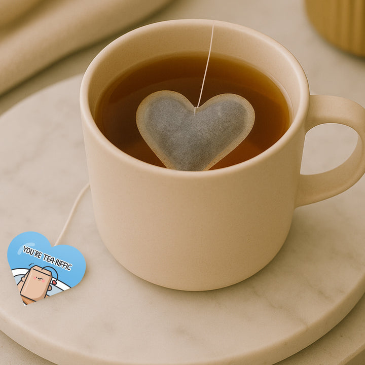 Toastedink Heart Shaped Tea Bags in a Mug