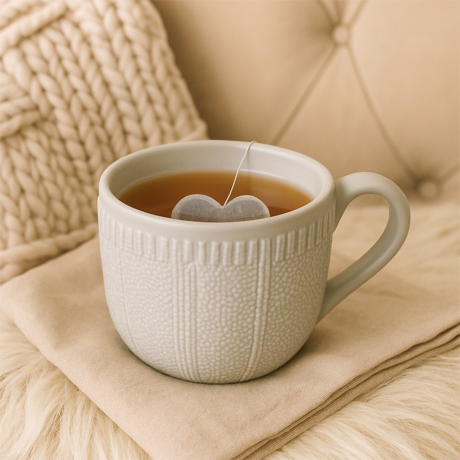 Heart Shaped Tea Bag on Cosy Beige Setting
