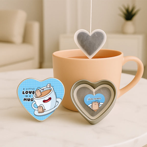 Heart shaped tea bags with heart tin