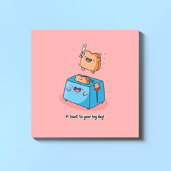 Toaster greeting card on blue table