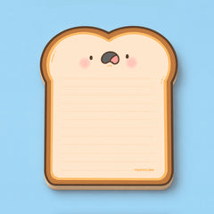 A cute toast notepad shown on a light blue background.