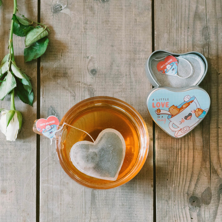 Heart shaped tea bags and heart shaped tin