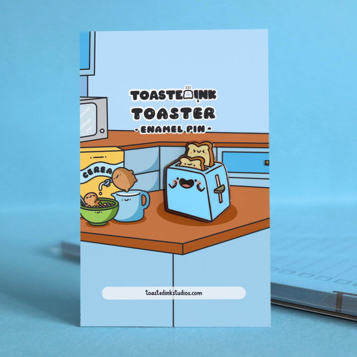 Toaster enamel pin on kitchen backing card