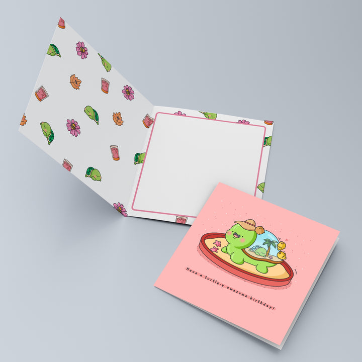 Turtle birthday card with turtle print inside