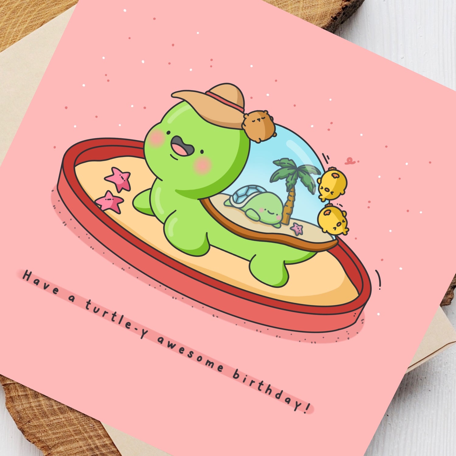 Turtle card close up on table