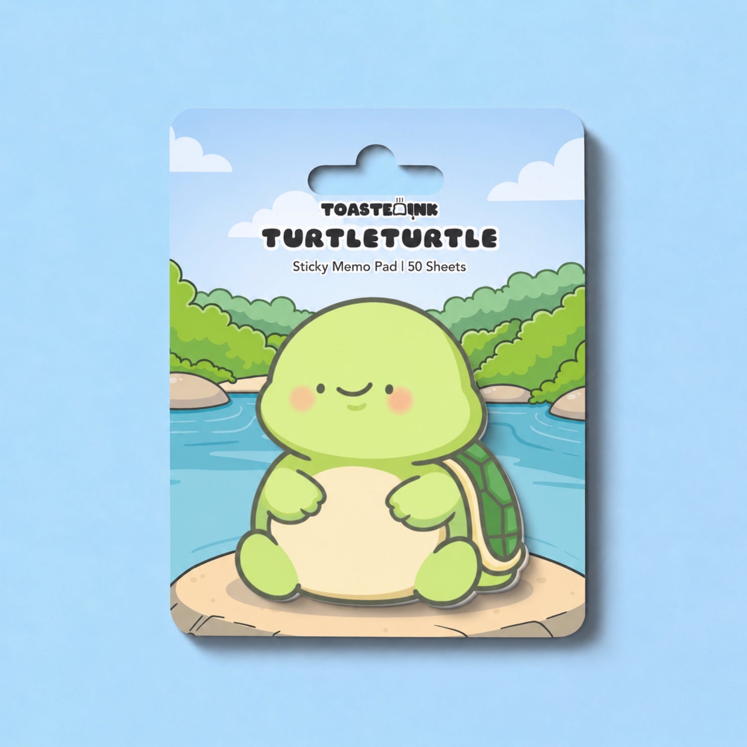 Turtle shaped sticky notes on a rock backing card
