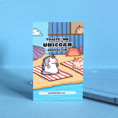 Unicorn enamel pin on beach theme backing card