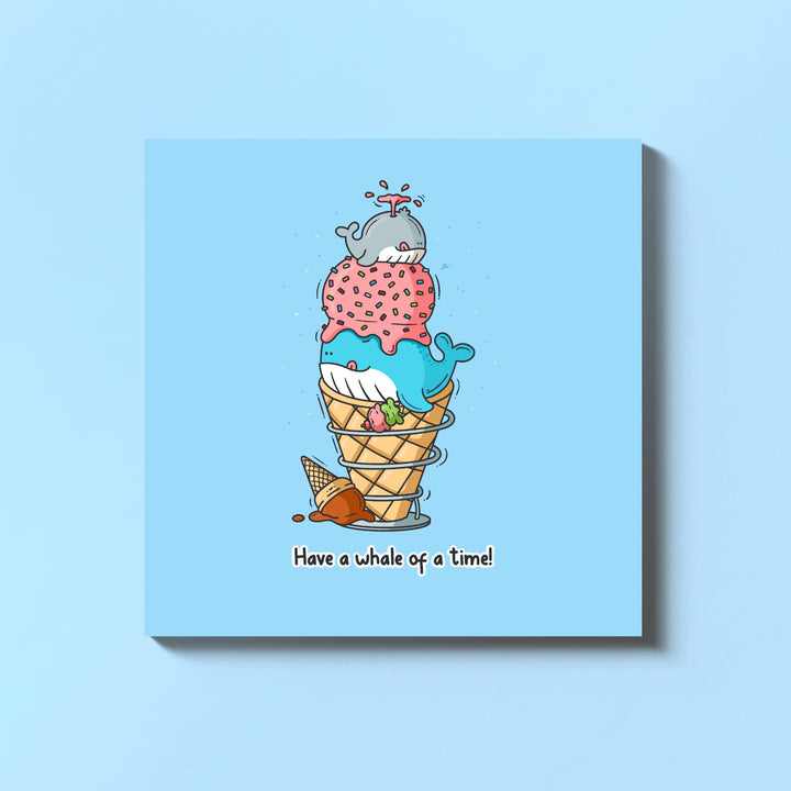 Whale ice cream card on blue table