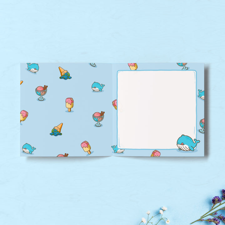 Whale and ice cream print inside card