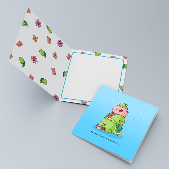 Cute Turtle Card open with turtle print inside