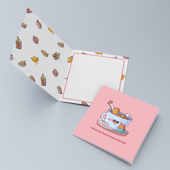 Tea bears card open with bear print inside