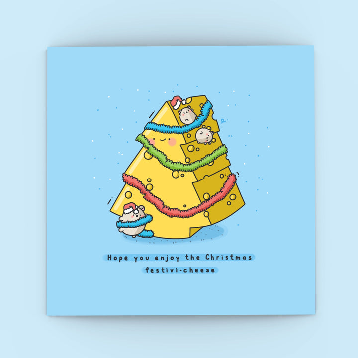 Cheese Christmas card on blue background