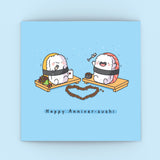 Cute sushi card on blue background