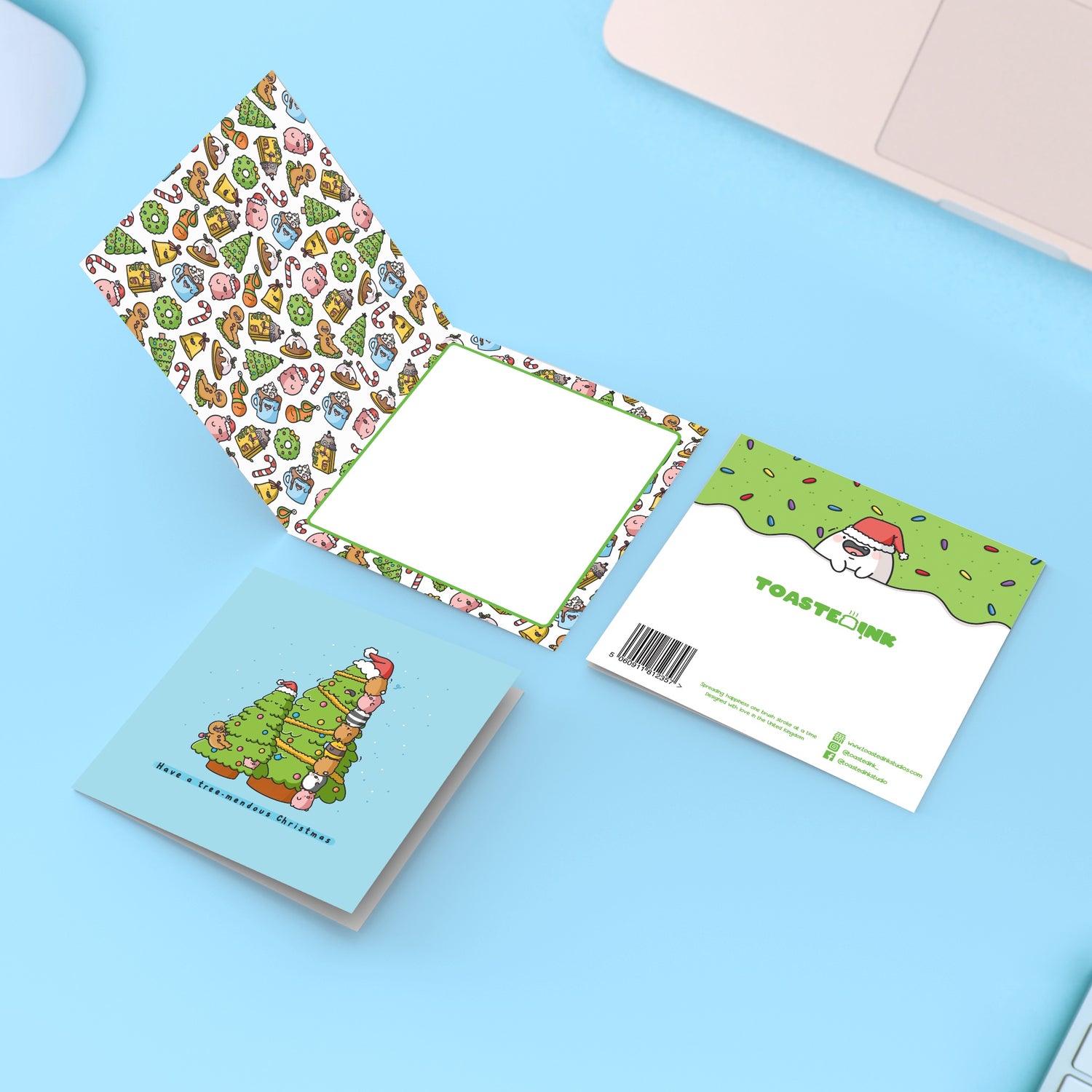 Christmas Tree card on blue table