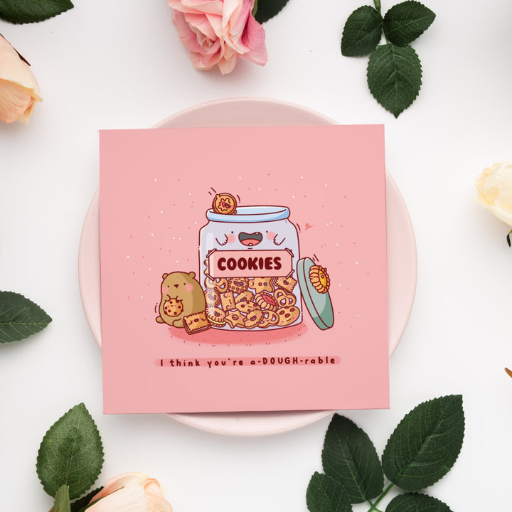 Cookies card on pink plate