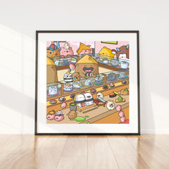 Sushi art print on wooden floor