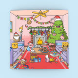 Cute Christmas Greetings Card on blue background