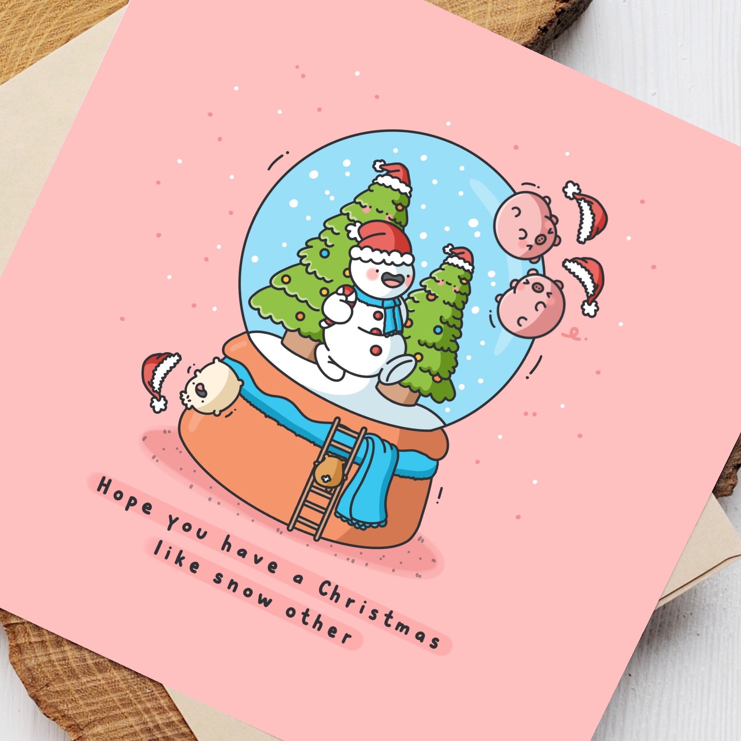 Christmas snowglobe card close up