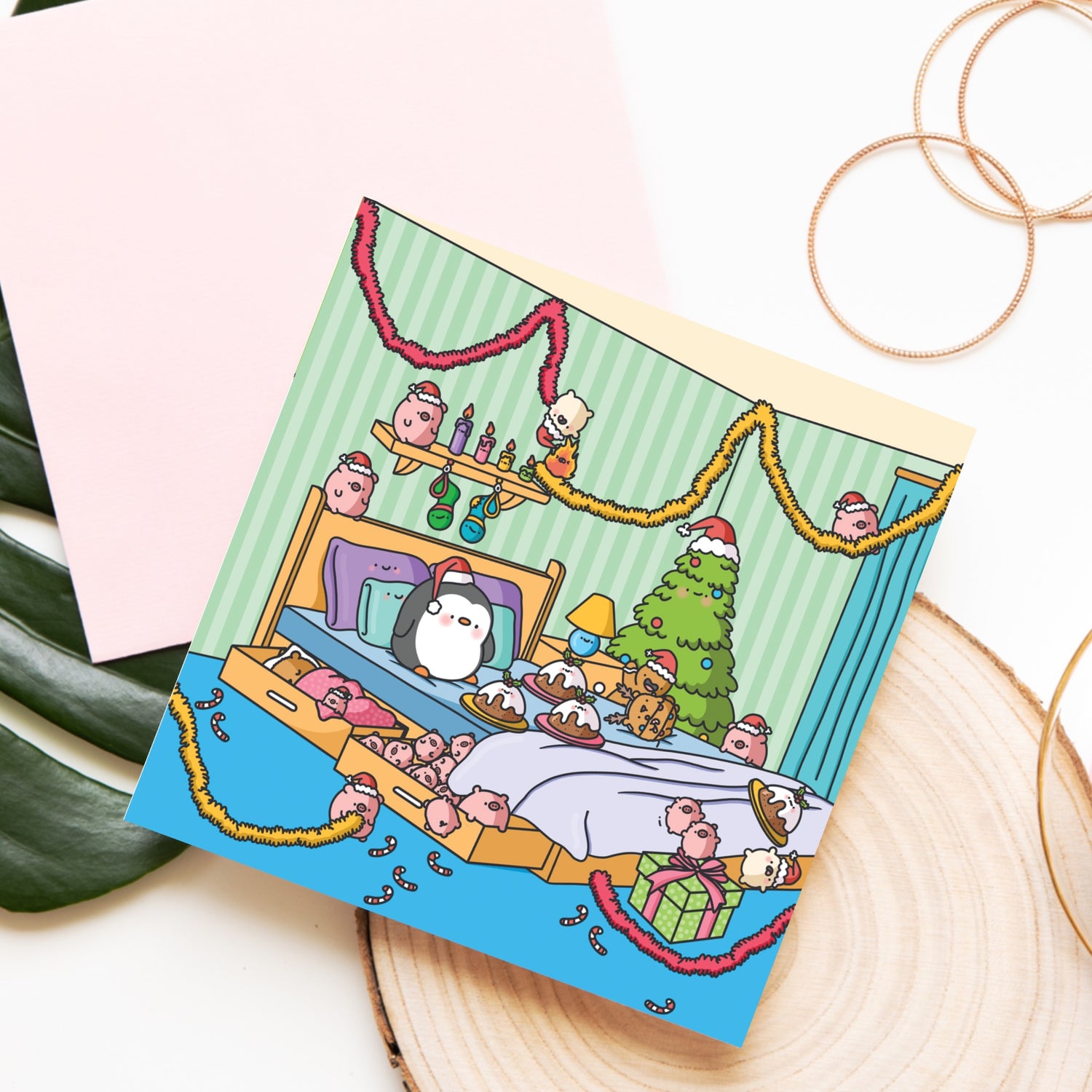 Christmas card bedroom design on wood