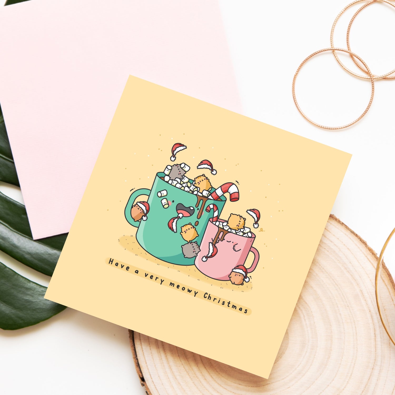 Cat Christmas Card on wood