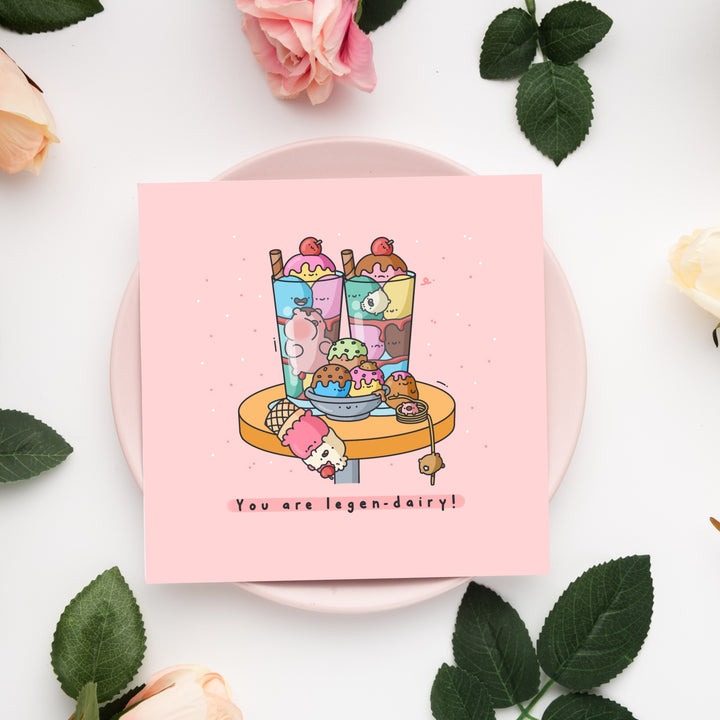 Ice cream card on pink plate