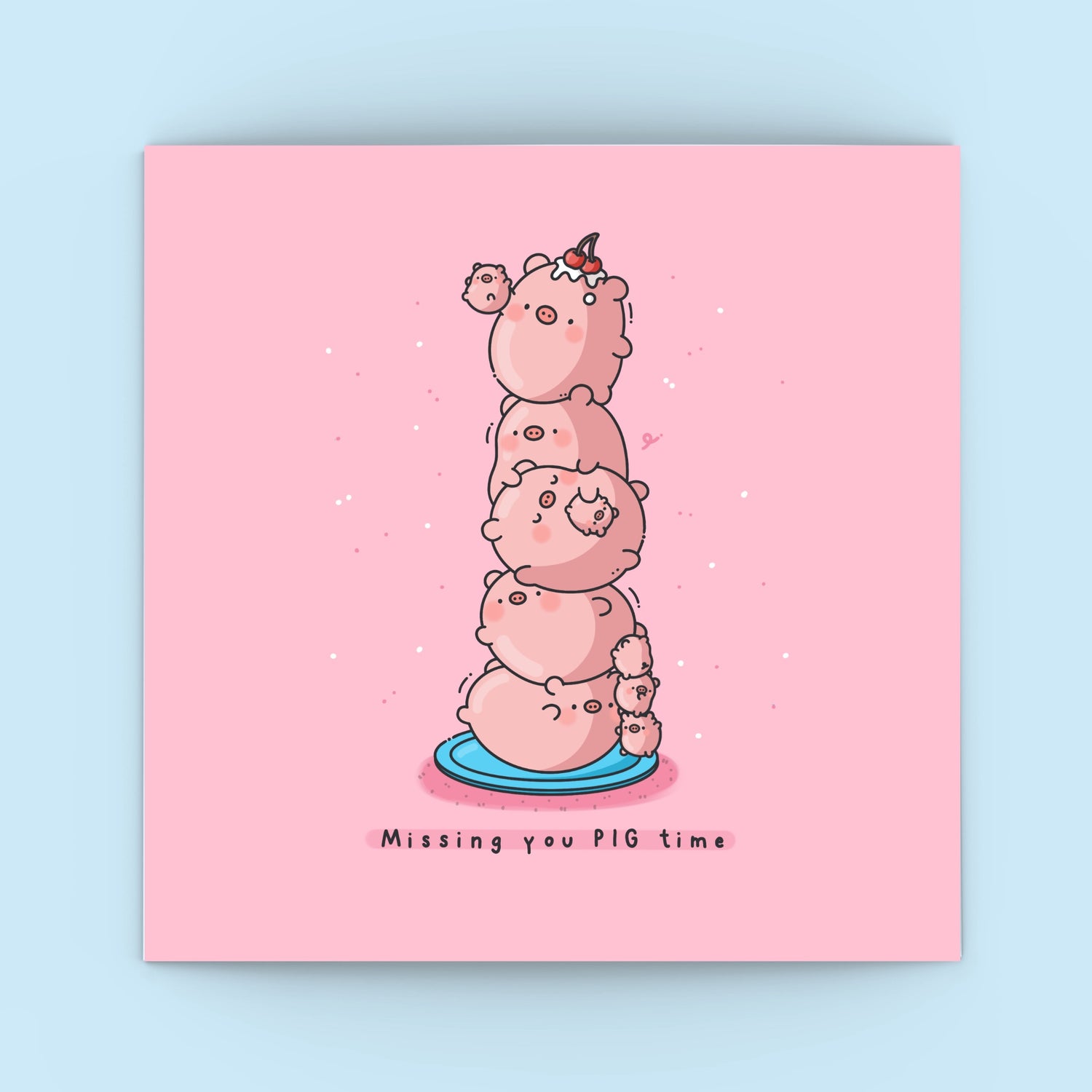 Cute pig card on blue background