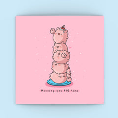 Cute pig card on blue background